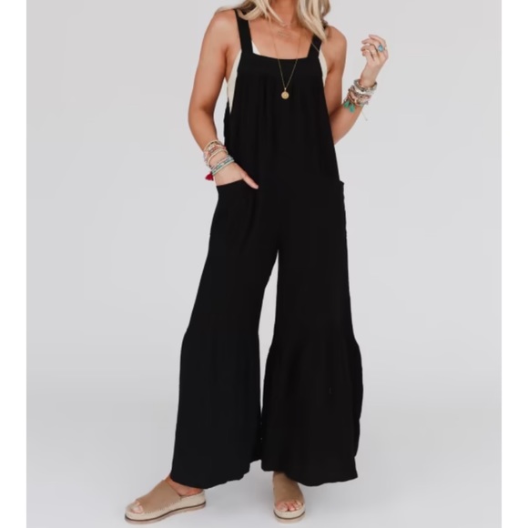 ShopEvelynne Pants - 24 Boho Wide Leg Ruffle Hem Jumpsuit